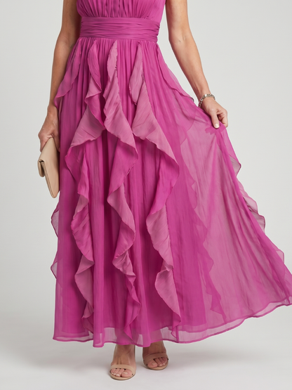 Wanda — Robe longue à col montant et volants