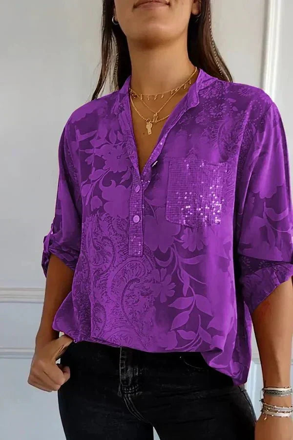 Blanchette | Blouse à motif floral ton sur ton — Violet