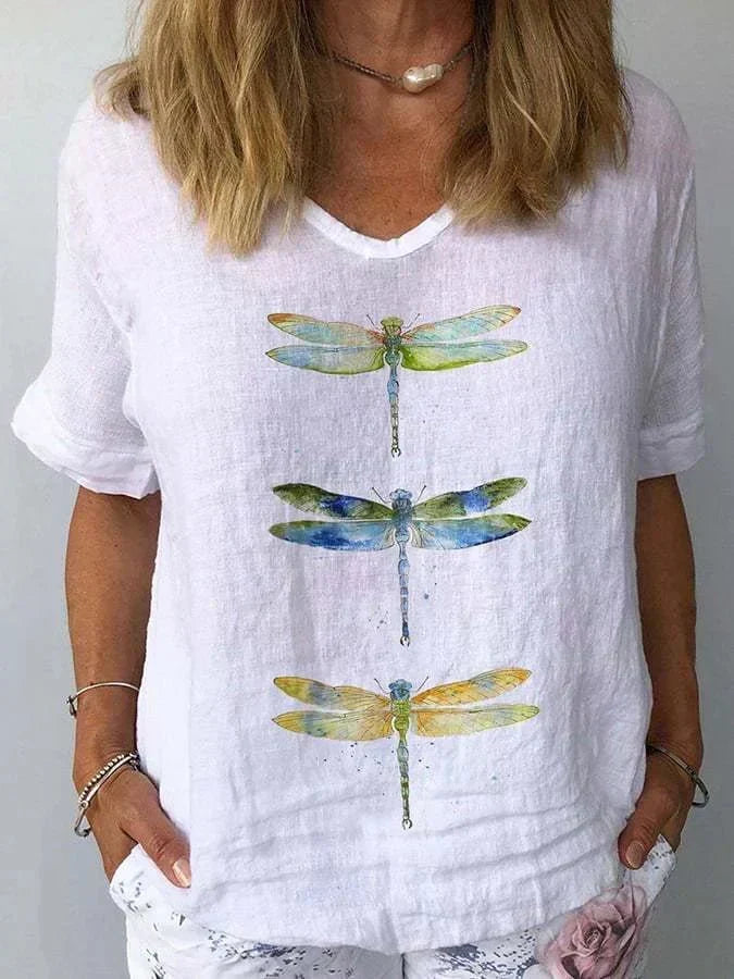 Églantine | Blouse à imprimé libellules — Blanc