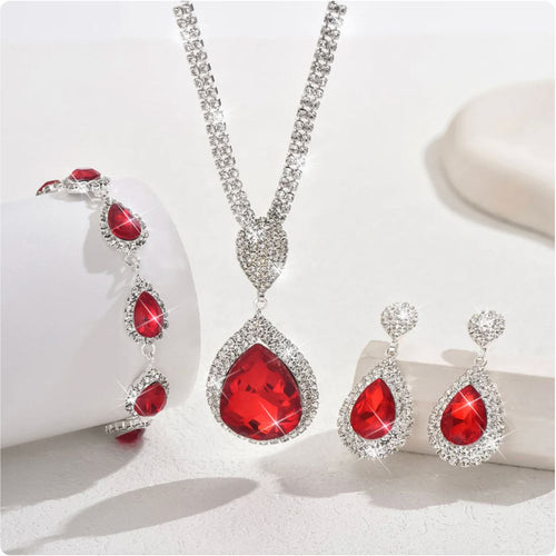 Daphné | Parure trois pièces en rouge et argenté – Vue 01