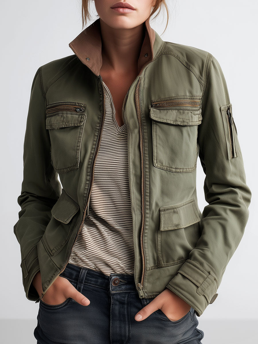 Aurane | Veste utilitaire en coton à poches plaquées — Vert olive