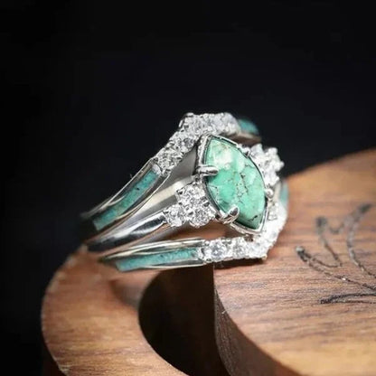 Ovale Pointu | Bague argentée avec pierre turquoise – Vue 02