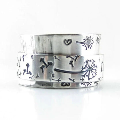 Pissenlit | Bague tournante large argentée à motif de pissenlit – Vue 03