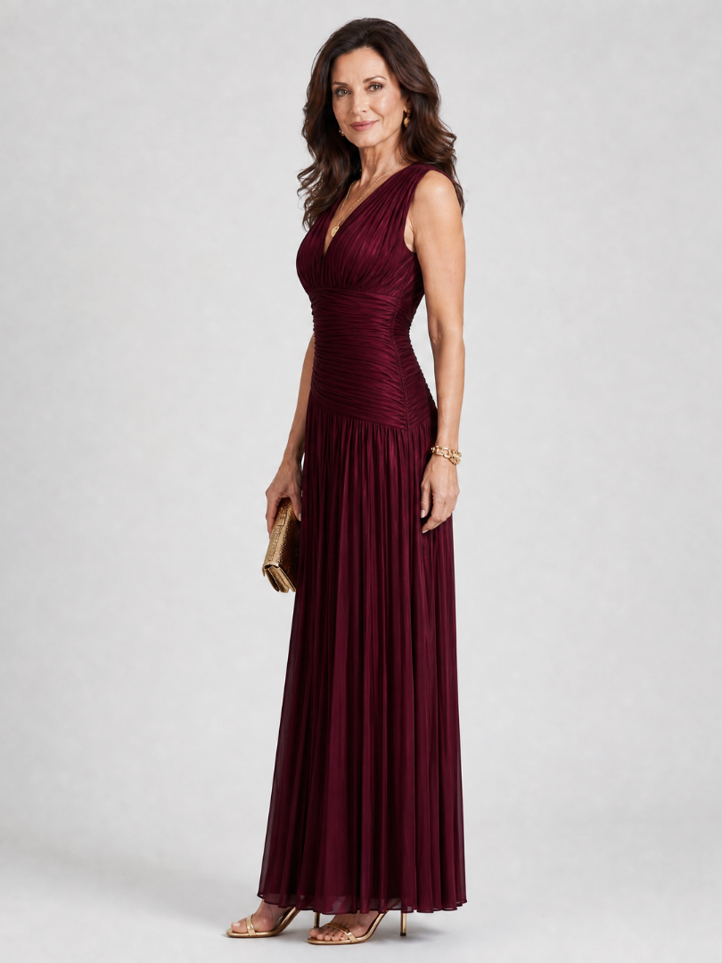 Zita — Robe longue plissée à col V