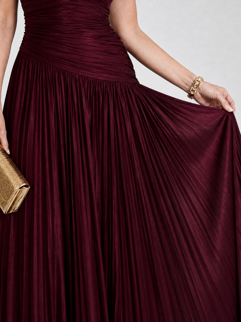 Zita — Robe longue plissée à col V