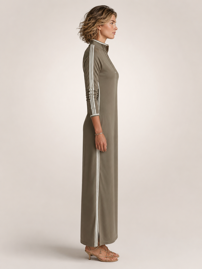 Bernadette — Robe longue col boutonné à galons