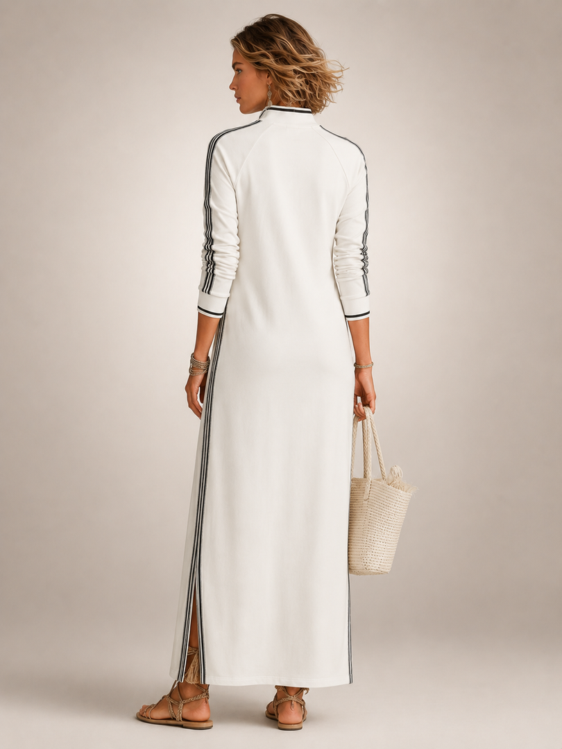 Bernadette — Robe longue col boutonné à galons