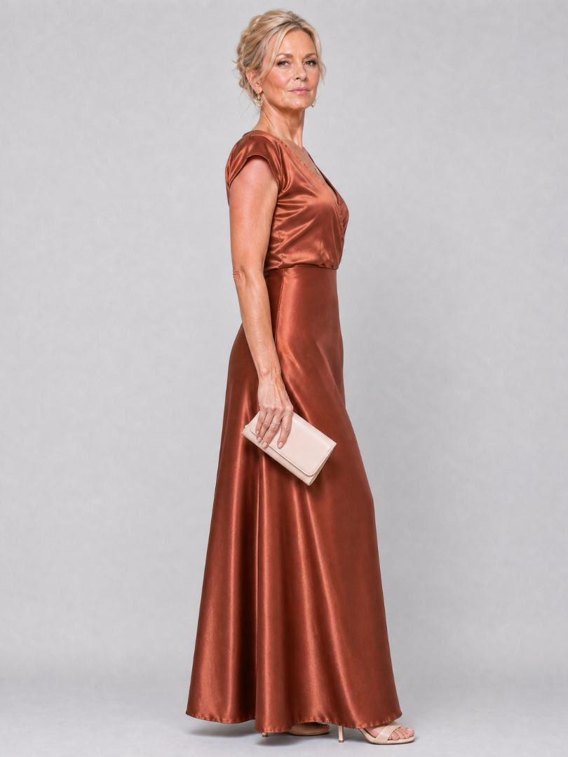 Firmine — Robe longue satinée cache-cœur