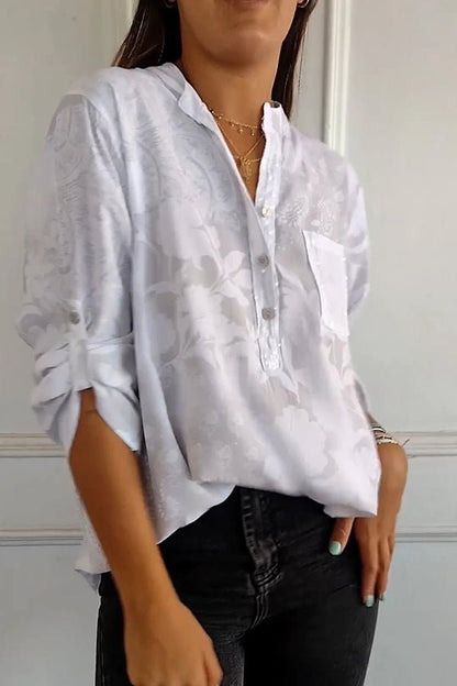 Blanchette | Blouse à motif floral ton sur ton — Blanc