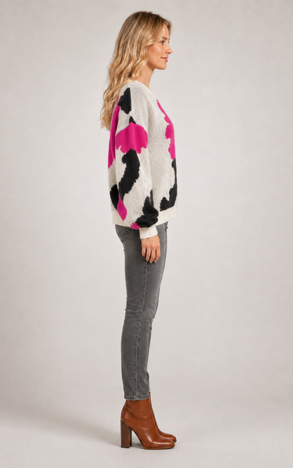 Sydney | Kwiatowy sweter z dzianiny