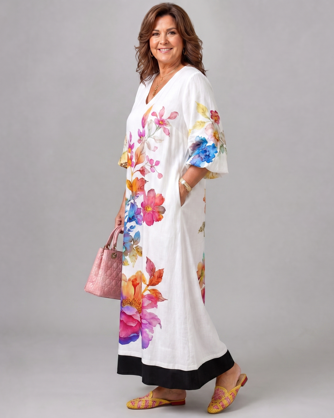Jacinthe — Robe longue à fleurs aquarelle