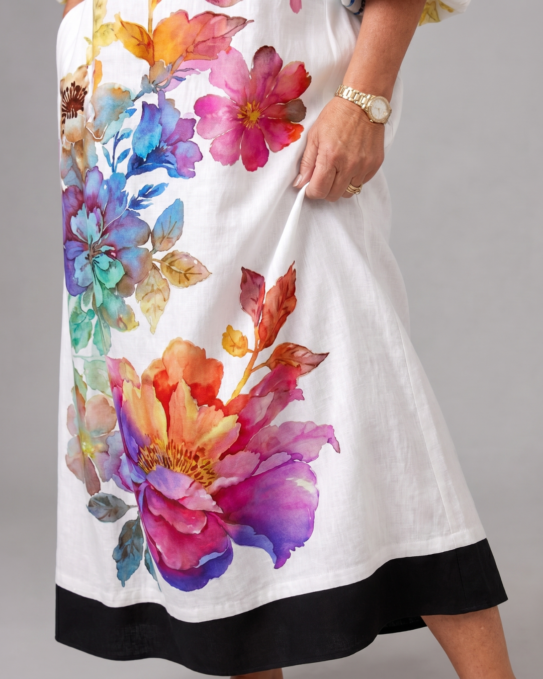 Jacinthe — Robe longue à fleurs aquarelle