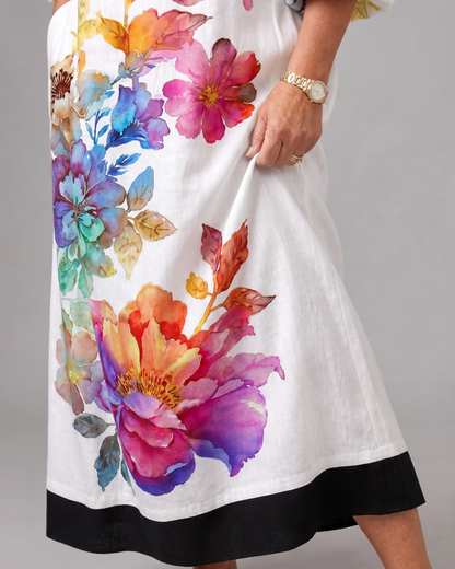 Jacinthe — Robe longue à fleurs aquarelle