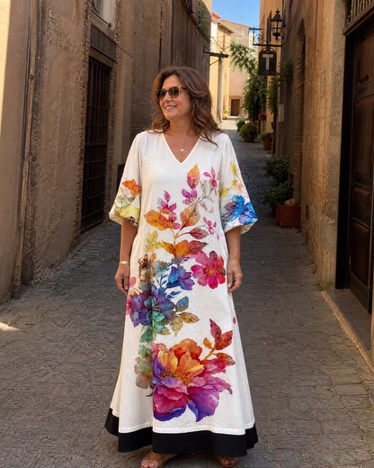 Jacinthe — Robe longue à fleurs aquarelle