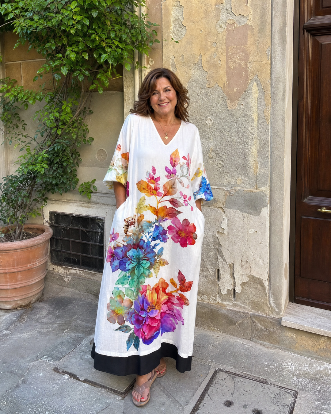 Jacinthe — Robe longue à fleurs aquarelle