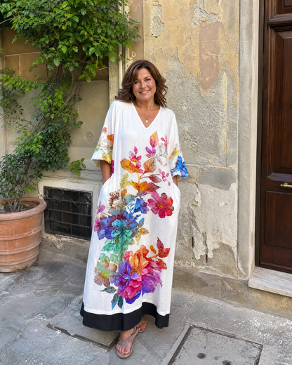 Jacinthe — Robe longue à fleurs aquarelle