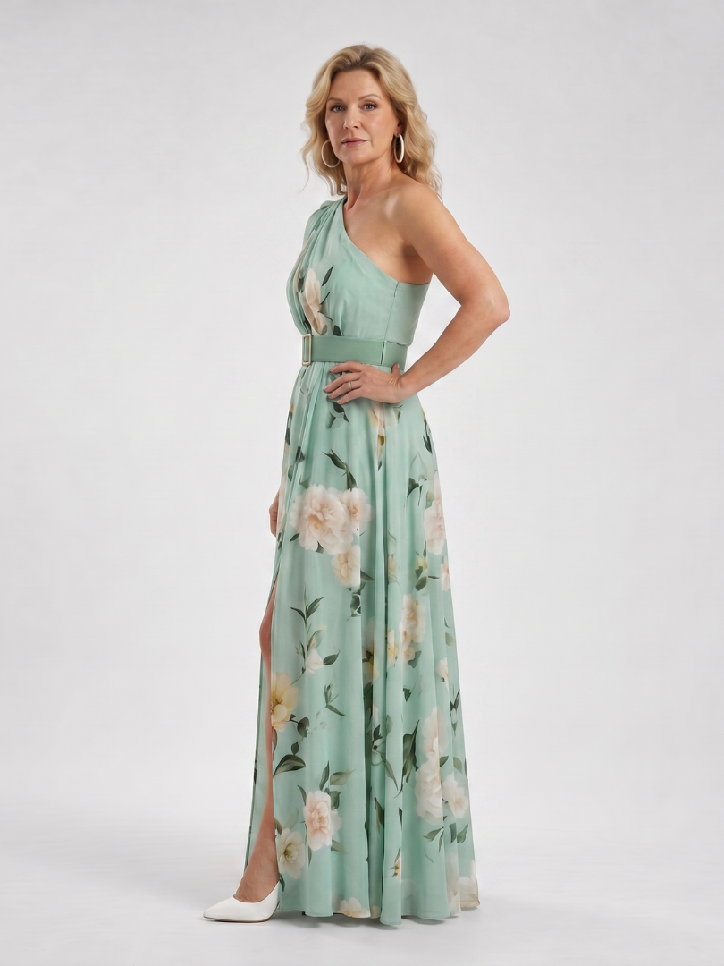 Antoinette — Robe longue asymétrique à ceinture