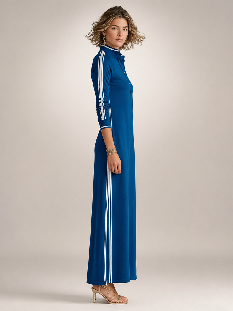 Bernadette — Robe longue col boutonné à galons
