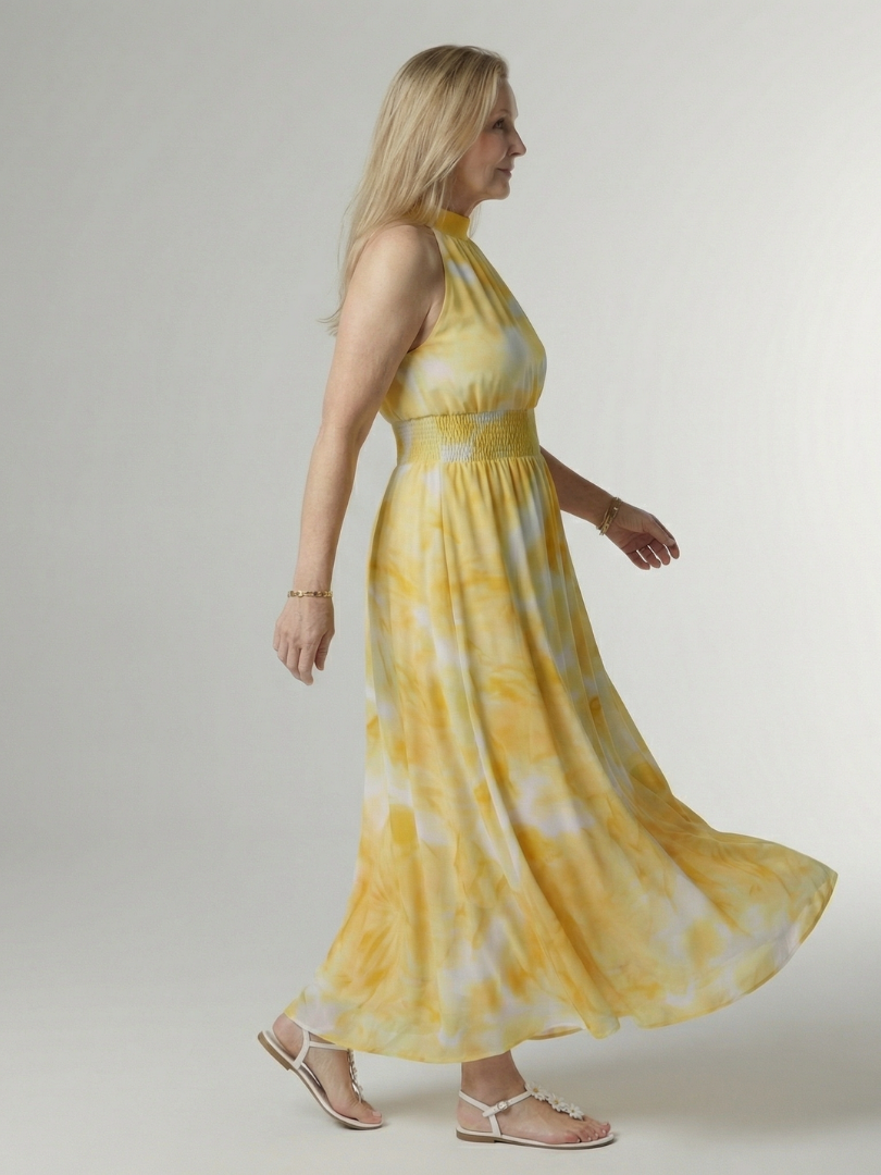 Nine — Robe longue dos nu à taille smockée large