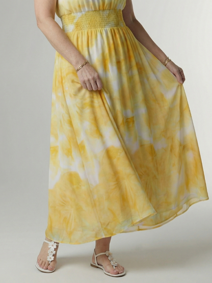 Nine — Robe longue dos nu à taille smockée large