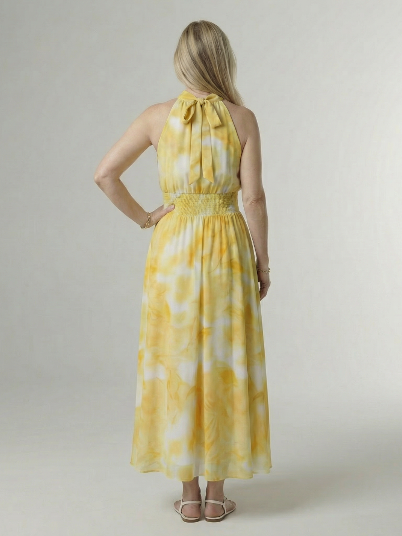 Nine — Robe longue dos nu à taille smockée large