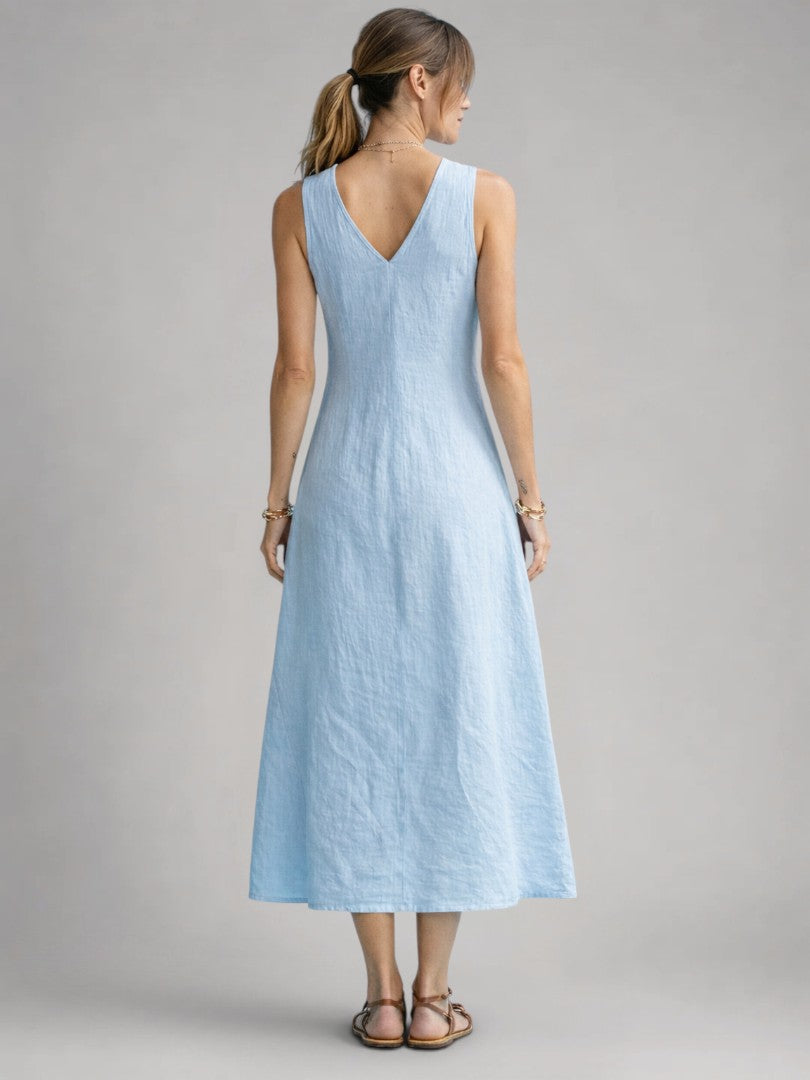 Bathilde — Robe longue sans manches à boutons