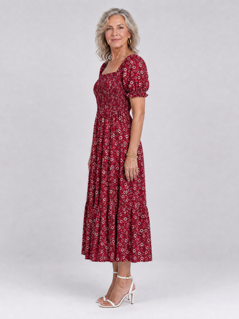 Philippine — Robe midi fleurie à bustier smocké