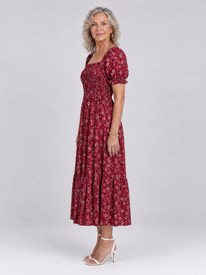 Philippine — Robe midi fleurie à bustier smocké