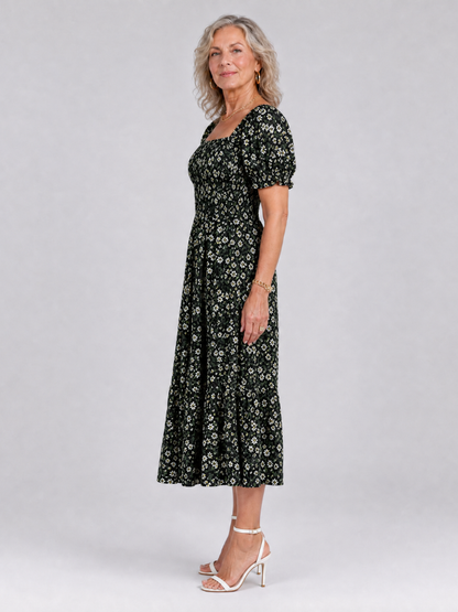 Philippine — Robe midi fleurie à bustier smocké