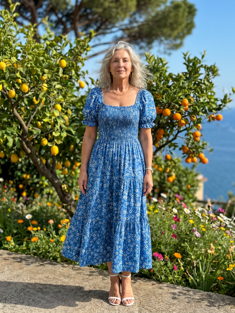 Philippine — Robe midi fleurie à bustier smocké