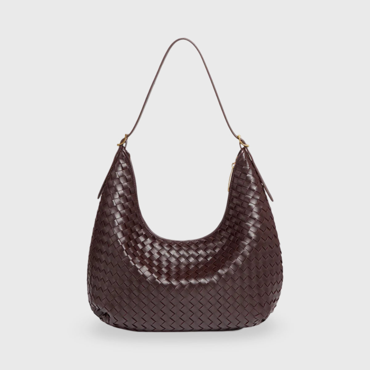 Sac porté épaule tressé Éliette brun foncé vu de face