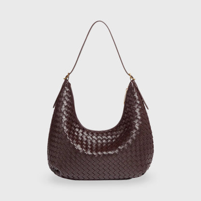 Sac porté épaule tressé Éliette brun foncé vu de face