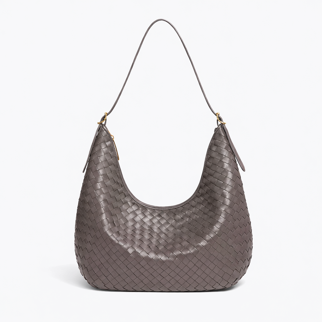 Sac porté épaule tressé Éliette taupe vu de face