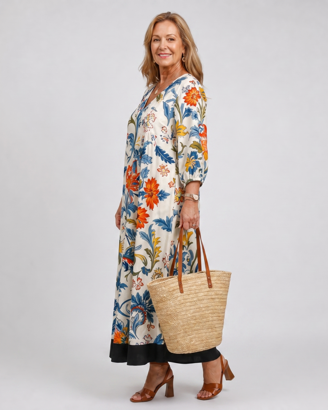 Nathalie — Robe longue à feuillage botanique