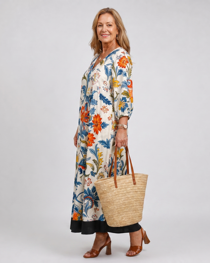 Nathalie — Robe longue à feuillage botanique