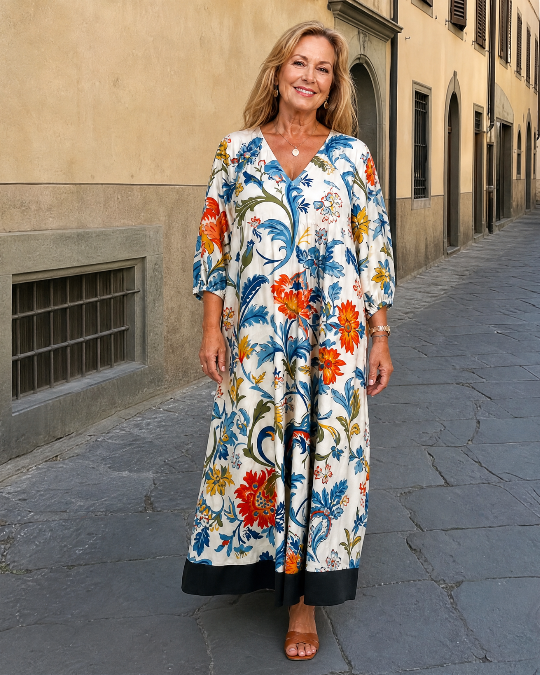 Nathalie — Robe longue à feuillage botanique