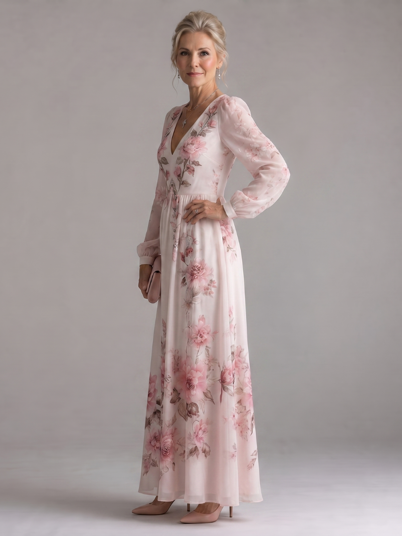 Eudoxie — Robe longue à manches longues et col V