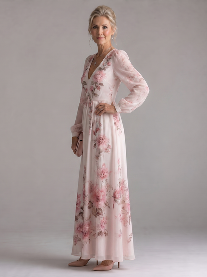 Eudoxie — Robe longue à manches longues et col V