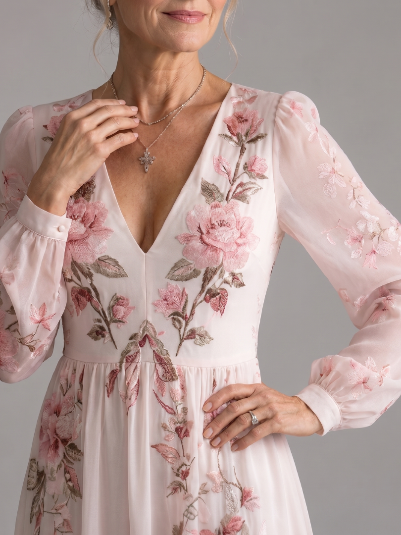 Eudoxie — Robe longue à manches longues et col V