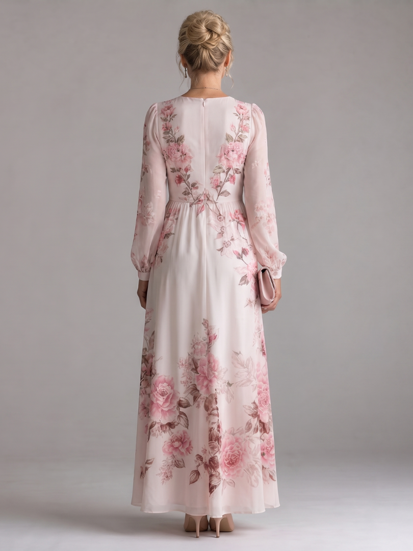 Eudoxie — Robe longue à manches longues et col V