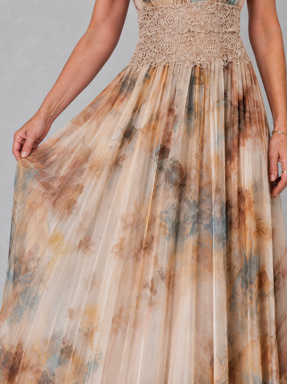 Réjane — Robe longue plissée à taille en dentelle