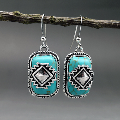 Bordure du Désert | Boucles d'oreilles argentées avec pierre turquoise – Vue 01
