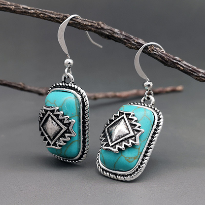 Bordure du Désert | Boucles d'oreilles argentées avec pierre turquoise – Vue 02