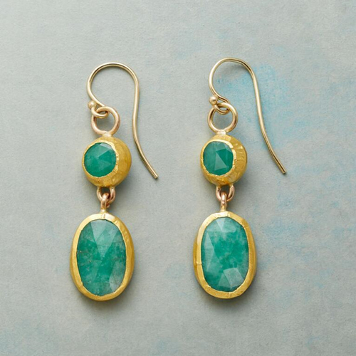 Double Serti | Boucles d'oreilles dorées avec deux pierres turquoise – Vue 01