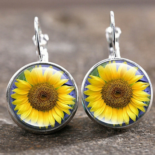 Disque Tournesol | Boucles d'oreilles rondes à motif de tournesol – Vue 01