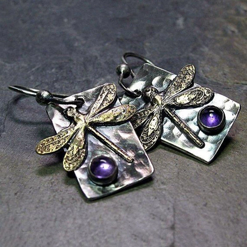 Aile de Libellule | Boucles d'oreilles argentées et dorées à motif de libellule – Vue 01