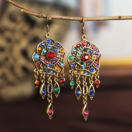 Mandala Coloré | Boucles d'oreilles bohème avec pierres colorées – Vue 01