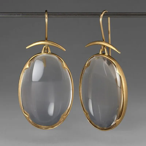 Pierre Claire | Boucles d'oreilles dorées avec grande pierre claire – Vue 01