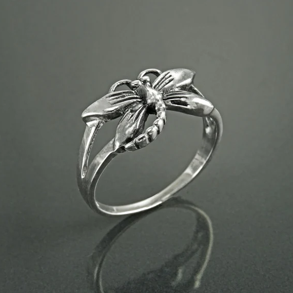 Libellule | Bague argentée à motif de libellule – Vue 01