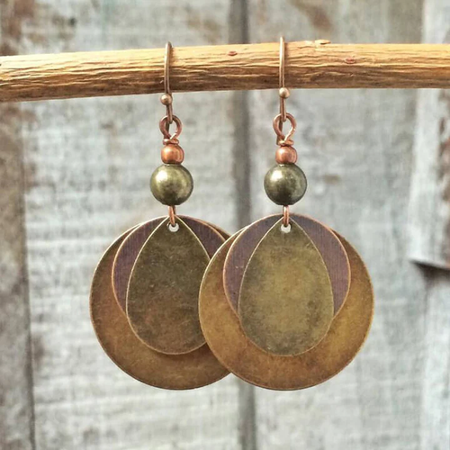 Disque de Bronze | Boucles d'oreilles avec disques couleur bronze – Vue 01